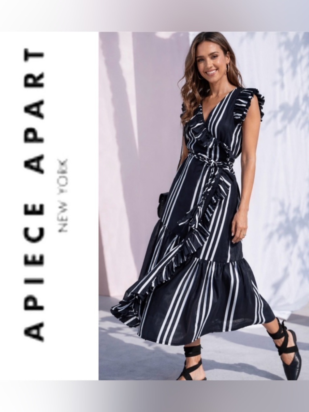 Apiece Apart dress Costa del Sol ruffle dress in Prado stripe $850